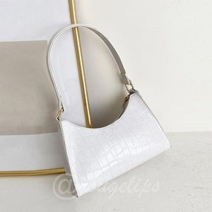 Reptile Pattern PU Leather White Baguette Handbag